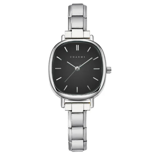 גרסת מחוג שחורה בכסף ,Capri watch