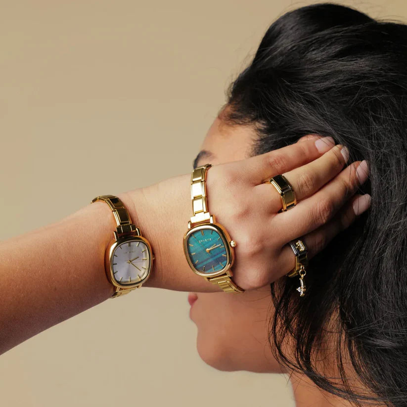 גרסת מחוג ירוקה בזהב ,Capri watch